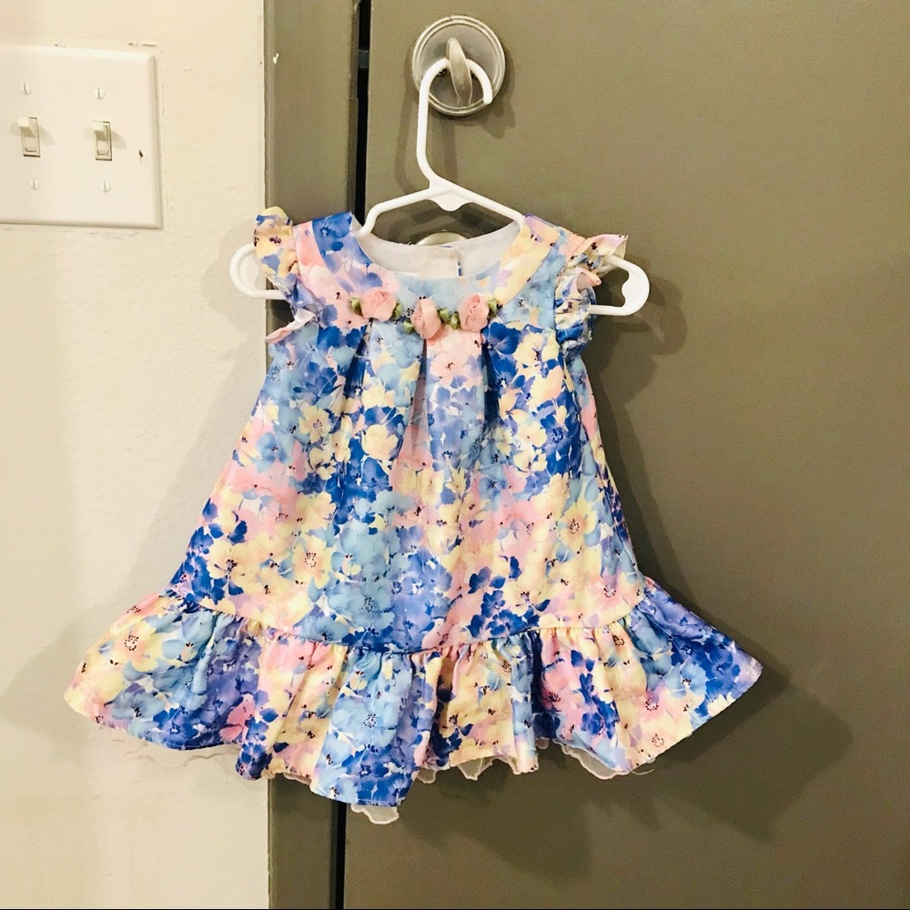 BONNIE BABY Blue Flowers Toddler Girl Dress| Size 12 M